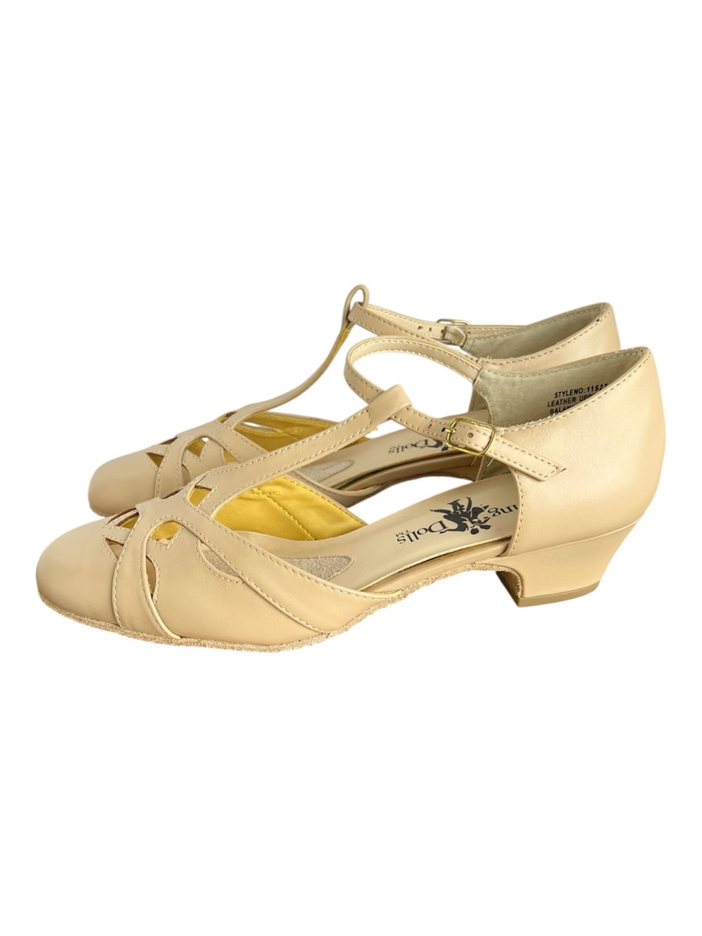 Dancing Dolls Beige Leather Dancing Shoes Low Kitten Heels Size 7.5 M